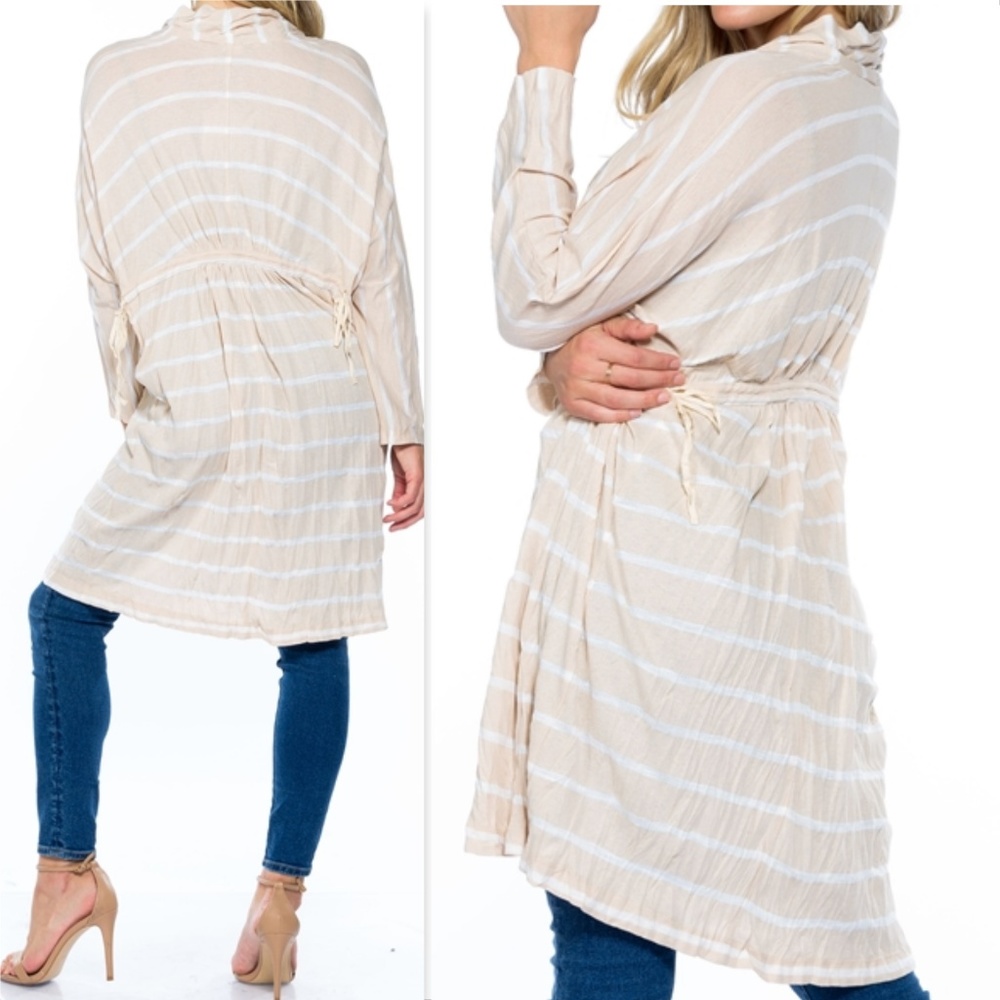 "BOHO BEAUTY" STRIPES TIE-FRONT DUSTER/ KAFTAN - Picture 2 of 4